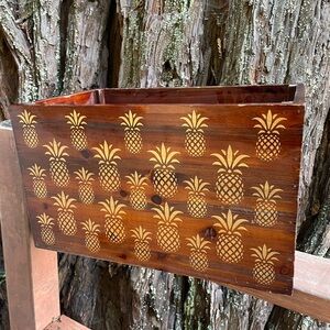 Decorative Wooden Crate with Gold Pineapple Print